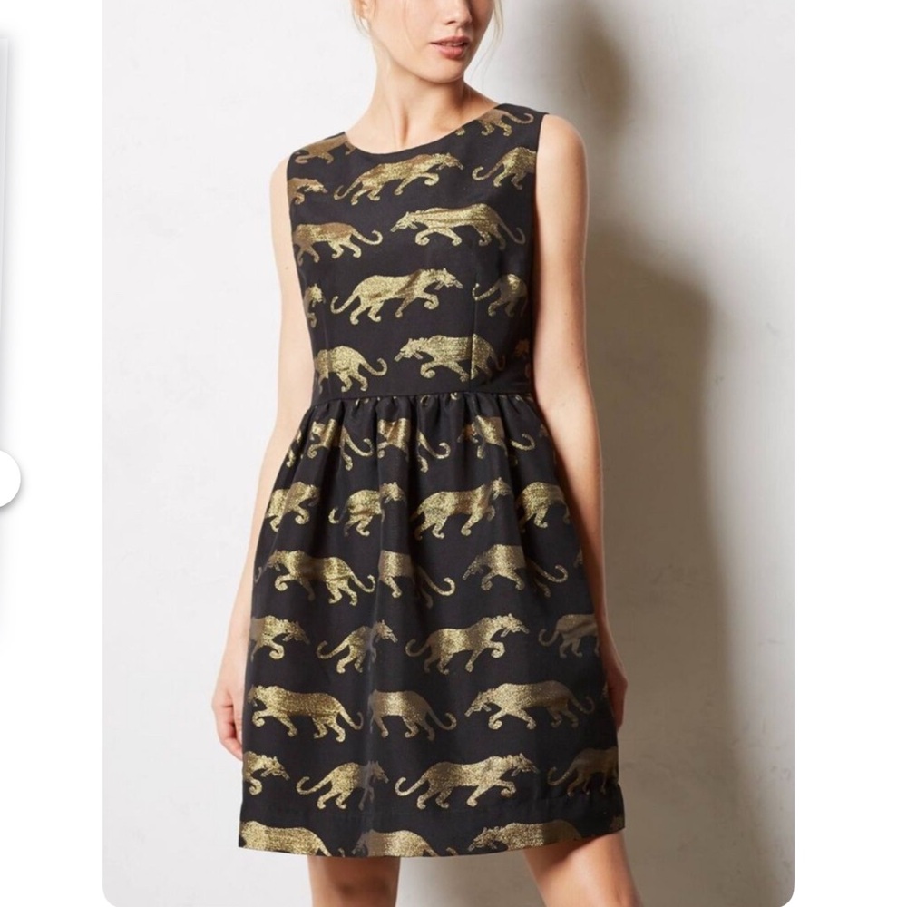 Elegant Black and Gold Leopard Print Dress